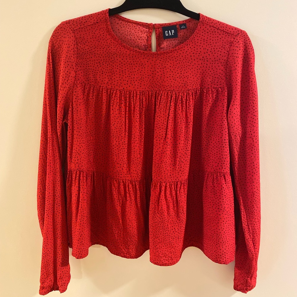 GAP Red Tiered Long Sleeve Blouse – Size S